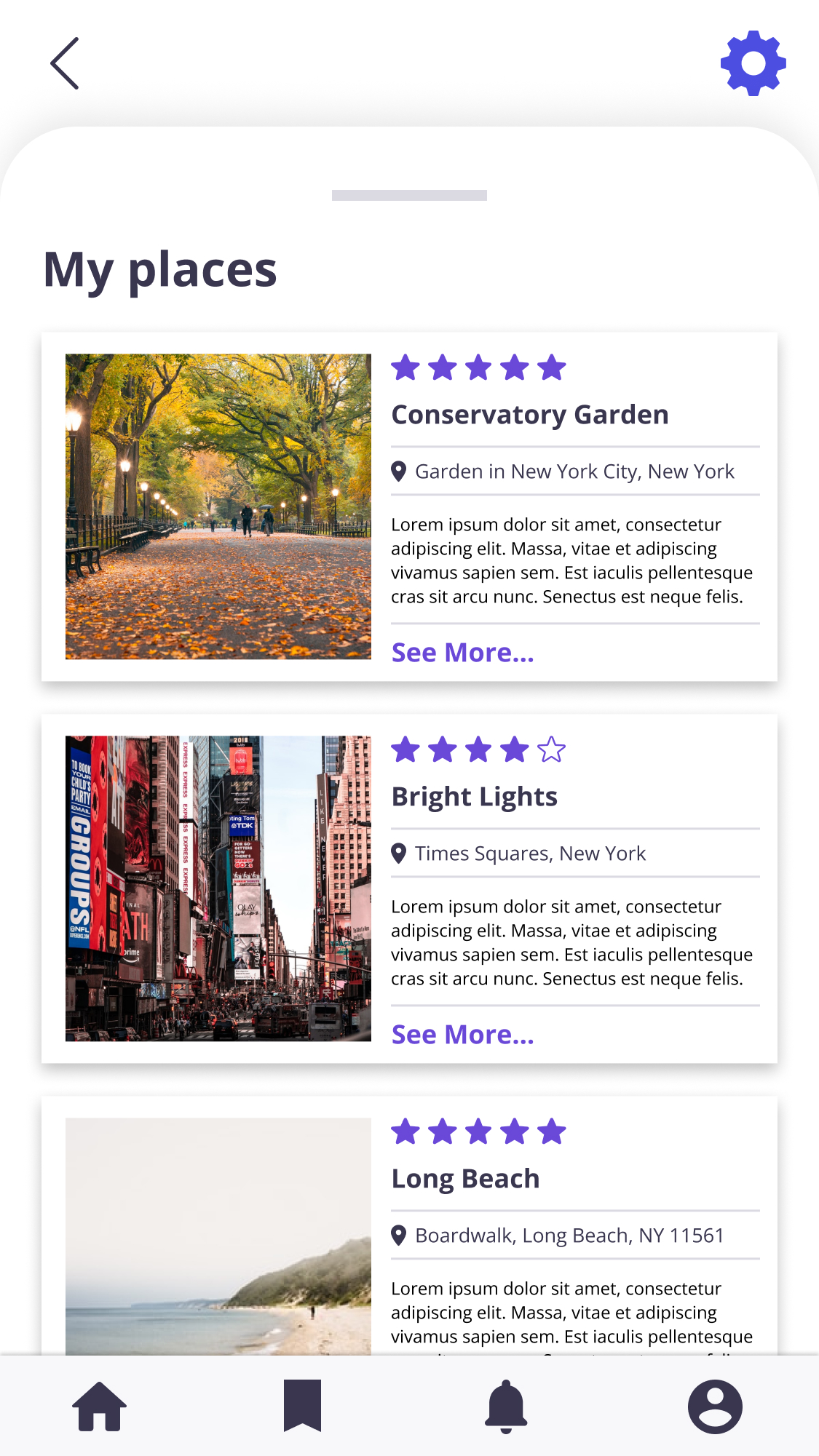 Full screen of "My Places" section in profile screen for Photonomadic