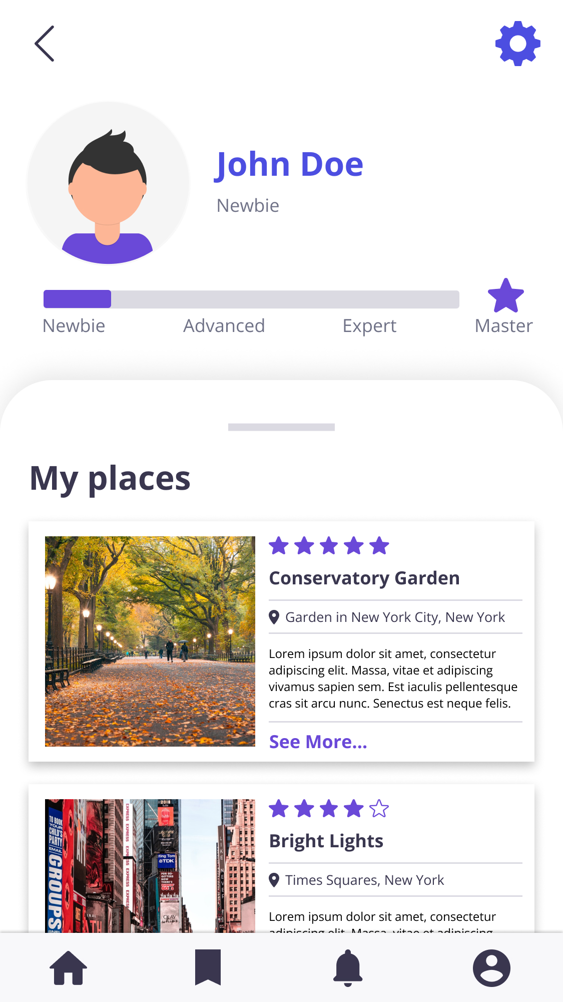 Profile screen for Photonomadic