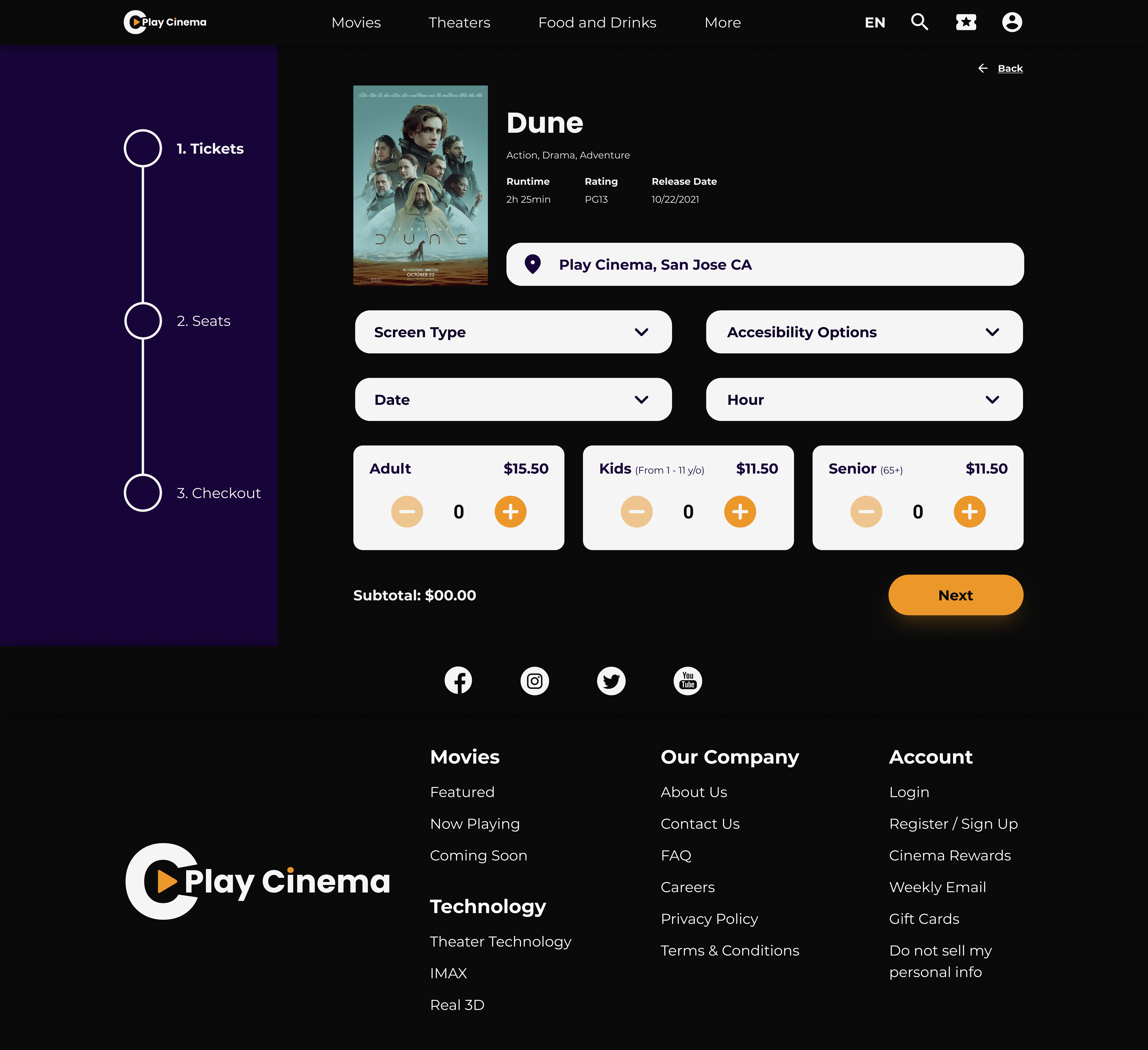 Play Cinema Tickets screen for desktop