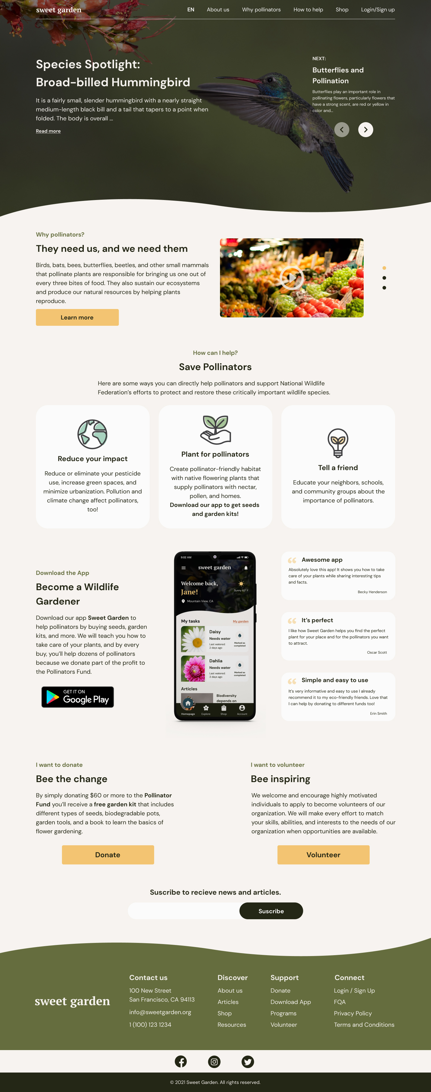 Sweet Garden Homepage screen desktop responsive