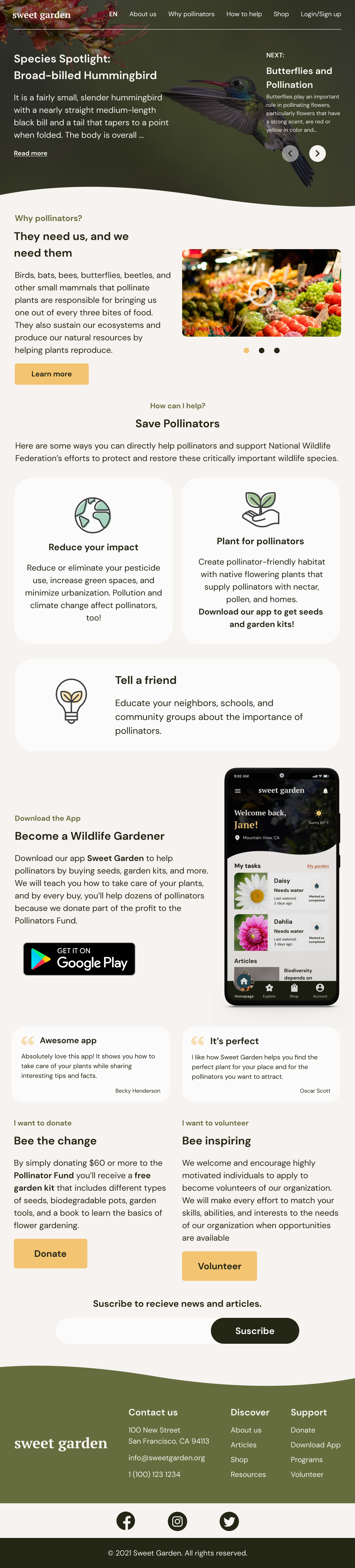 Sweet Garden Homepage screen ipad mini responsive