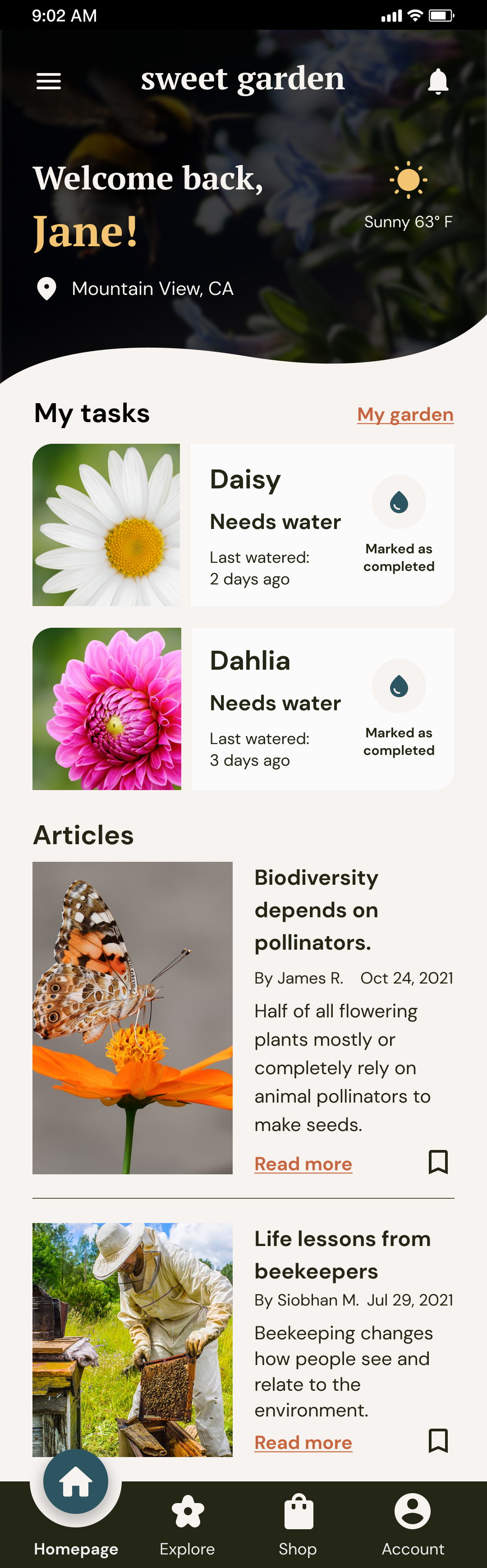 Sweet Garden Homepage mobile