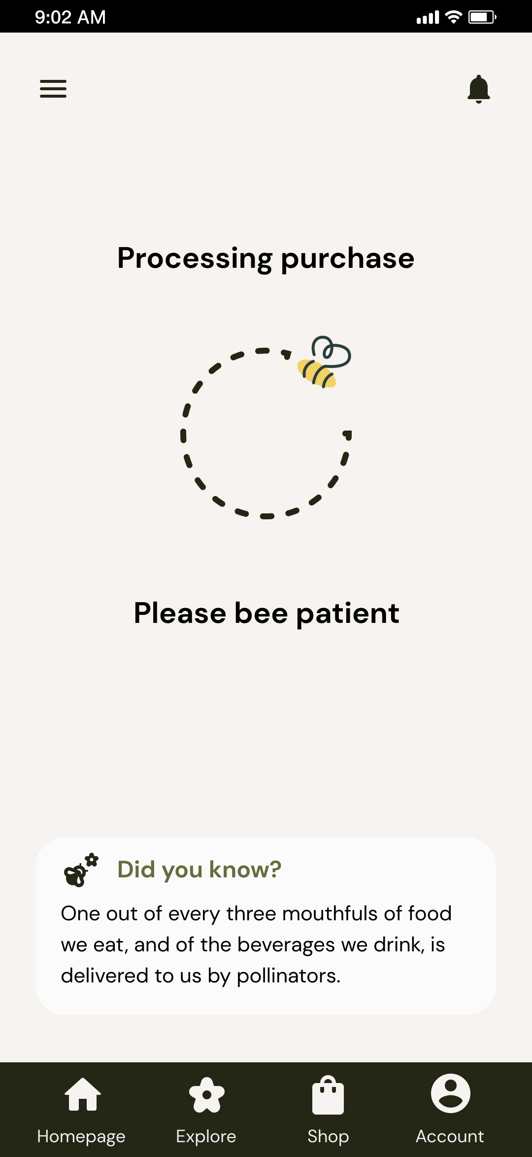 Sweet Garden Loading checkout process screen mobile